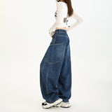 Autumn Scissor Casual Jeans Retro Taut Loose Legs Feel Comfortable Denim Blue