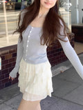 Layered Skirt Lilith_Ulfine Wool Girl Hook Flower Cake Skirt New A-Word White Skirt