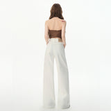 Summer Explosion White Rystal Laisier Jeans Thin High-Waisted Tug Straight Loose Ice Silk Pants