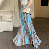 Vintage Tie-Dye Dress Women's Spring And Summer Holiday Wind High Waist Thin A Skirt Hanging Long Skirt Small Big Swing Skirt