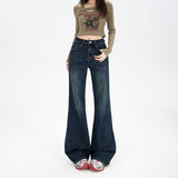 Early Spring Retro Nostalgic Micro-Horn Loose Thin Not Leg Horn Jeans Women's Elastic Slime