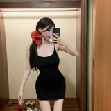9114 #People Cotton-Buffed Dress Women's Dress Black Sexy Sleeveless Tight Bottom Slings Slings Short Skirts