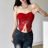 2025 Summer New Sweet Spicy Women's Solid Color Repair Street Fashion Word Collar Mesh Wrapped Breast Vest