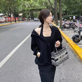 Dopamine Twill Twill 2025 Autumn And Winter New Loose Hooded Neck Dress Two Sets