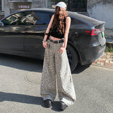 2026 Spring Dress New Casual Pants Wide Leg Trousers Leopard Straight Trousers Women's Jeans Light Gray Leopard Trousers