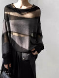 Korean Black Mesh Splicing Hollow Knitted Shirt Women Spring And Autumn Special Design Feeling Lazy Wind Loose Top