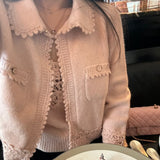Milk Mint Hand-Cooked Knitted Vest + Shirt Jacket Female Autumn White