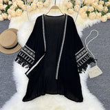 Ethnic Wind Embroidery Sunscreen Shirt Outside The Beach With Loose Coat Bohemian Tuxedo Thairy Shawl