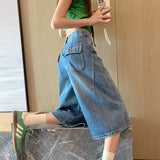8184 Vintage High-Rise Six-Point Scimits-Knife Denim Shorts Women Summer Small Loose Casual Broad-Legged Trousers