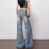 Light Blue Water Wash Elasticity Low-Rise Jeans Women 2026 Spring New Thin Texture Without Leg Horn Pants