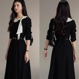 [Southern Art] French Temperament Wave Drifting Lead To The Black Dress Women Feel Waist Skirt