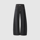Vintage Wide-Legged Denim Slacks Autumn New Loose-Hanging Scimits Straight Trousers Pure Black