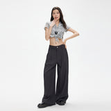 2026 Autumn Languid Wind Wide Leg Pants Women Loose Fall Feeling Folding Casual Straight Trousers Women