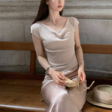 Middle Ancient Fragrant Hyssun ~ Tiansi Silk Silk Collar Small Knitting 5 Color Short-Sleeved Top Female Design Sense Niche