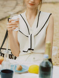 Navy Collar Shawl Sleeveless Little Shirt Women 2026 Spring New Design Knitting Shirt