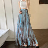 Vintage Tie-Dye Dress Women's Spring And Summer Holiday Wind High Waist Thin A Skirt Hanging Long Skirt Small Big Swing Skirt