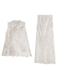 New Chinese Heavy Industry Lace Embroidery Sloping Sloping Vest + Fishtail Skirt Embroidery National Style Suit