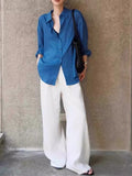 High-Grade Linen Sunscreen Long-Sleeved Shirt Slack Feeling Set-Up Shirt Thin Loose Cotton Blue Shirt
