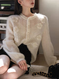 Apricot Rain Horse Sea Wool Three-Dimensional Hand-Coaled Collar Sweater Jacket Autumn