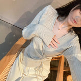 Autumn And Winter V-Neck Knitted Bottom Shirt Women Take Autumn And Winter French Waist Irregular Sweater Long-Sleeved Knitted Shirt Top