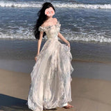 Seaside Holiday Sling Skirt French Lotus Leaf Side Beach Dress Atmosphere Long Dress Flowing Fairy