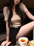 Poetic Lace Group Heavy Industry Lace Embroidered Wool Knitting Top Short-Sleeved Lace Skirt