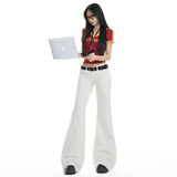 25Th Ootd! Hot Girl White Low-Waisted Micro-Tight Jeans Women's Spring And Summer New Elastic Straight Horn Trousers