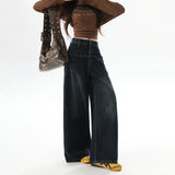 High-Rise Loose Thin Fashion Water Corrugated Broad Leg Pants Women 2025 Autumn New Casual Dredged Jeans
