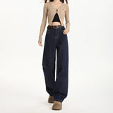 Spring And Autumn Anti-Fading Elastic Straight Color Repair Narrow Version Of Broad-Legged Jeans Women's Leisure