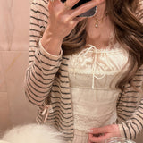 Fine-Flash Short Knitted Open-Shirt Fake Tie Strapped Breast Sling Cotton Bow Top Femininity Commuting