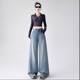 2026 Vintage High-Waisted Broad-Legged Jeans Women's Loose-Fitting Thin Sleet Straight Trousers Trousers Summer Thin