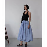 Korean Chic Summer New Small Design Sense Colling Color Striped Sleeveless Vest Dress