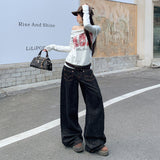 25Th Ootd! | Vintage Original Cow-Collision Stitching Low-Waisted Straight-Leg Jeans Pattern Trousers