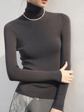 Full Wool Yarn Seamless One High-Collar Slimming Knitted Shirt Woman