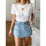 Korean Chic Irregular Strapped Cowboy Skirt Design Side Open-Fork Cowboy Ass Skirt 3 Colors