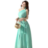 2026 Summer New Temperament Sleeveless Dress Seaside Fairy Chiffon Long Dress Super Fairy