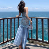 2025 Lace Sling Dress Women's Summer Seaside Resort Style To Collect Waist Removable Mesh Dress
