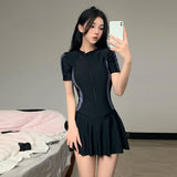Swimsuit Female High Sense 2025 New Conservative Dress Masked Thin Sports Flat-Angled Hot Spring Swimming Suit