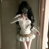 French Sexy Lace Splicing Collar Body T-Shirt High-Waist Short Skirt Two Sets Of Pure Lust Wind Spring Wear