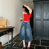 25SS New Retro Water Wash To Old Texture High-Rise Loose Legs Seven-Point Jeans