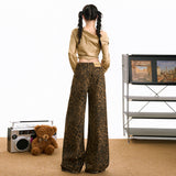 Autumn And Winter Trend Retro Leopard-Print Casual Pants Women Fashion Design With High Waists Thin Loose Legs