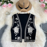 Small-Sized Retro National Style Embroidered Cardigan Vest Women's Summer New Fashion Full Of Sleeveless Vests Shoulder