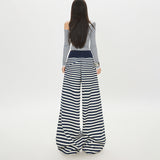 2025 New Autumn And Winter Striped Loose Comfortable Trousers Blue And White Drawstring With Elastic Slack Design Sense