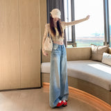 2026 New Retro Broad-Legged Jeans Women's Spring And Autumn Loose Thin Micro-Horn Straight Tube Drag Trousers