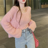 V-Neck Sweater Knitted Coat Women's Dress In The Spring And Autumn Soft Glutinous Languid Loose Bag Short Jacket On The Head