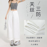 Three Defenses Of The Silk Cotton Fall Loose Broad Leg Stick Pants High Waist Pure White Beads Embroidered Denim Granny Trousers Nine Minutes
