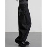 South Korea's Dongdae Gate Trendy Street Retro Handsome Leopard-Print Cross Drill Loose Broad-Legged Jeans