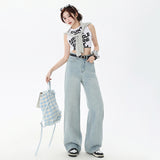 Physical Explosion | 2025 New Early Spring New Casual Wide Leg Jeans Women's Water Washing High Waist Slim-Tight Drags
