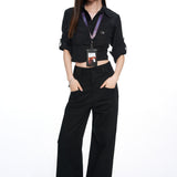 26 Years Of Autumn And Winter New Slanted Bag Design High-Rise Loose Loose Leisure Broad Leg Pants Women Paratroopers