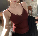 780# Human Cotton Hair Wool French Pure Lust Lace Splicing Sling Sling Vest With Chest Cushion Inside The Warm Top